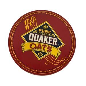 Vintage 1983 Pure Quaker Oats Advertising Tin with Oatmeal Cookie Recipe Empty